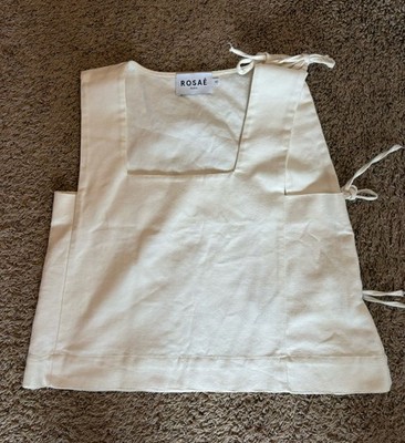 Rosae Paris Le Arthur Ivory Sleeveless Side Tie Crop Top Shirt Linen Sz 40