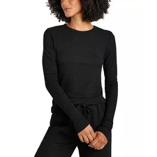 Splendid Women Black Shimmer Knit Viscose Isabella Slim Long Sleeve Tee Size S