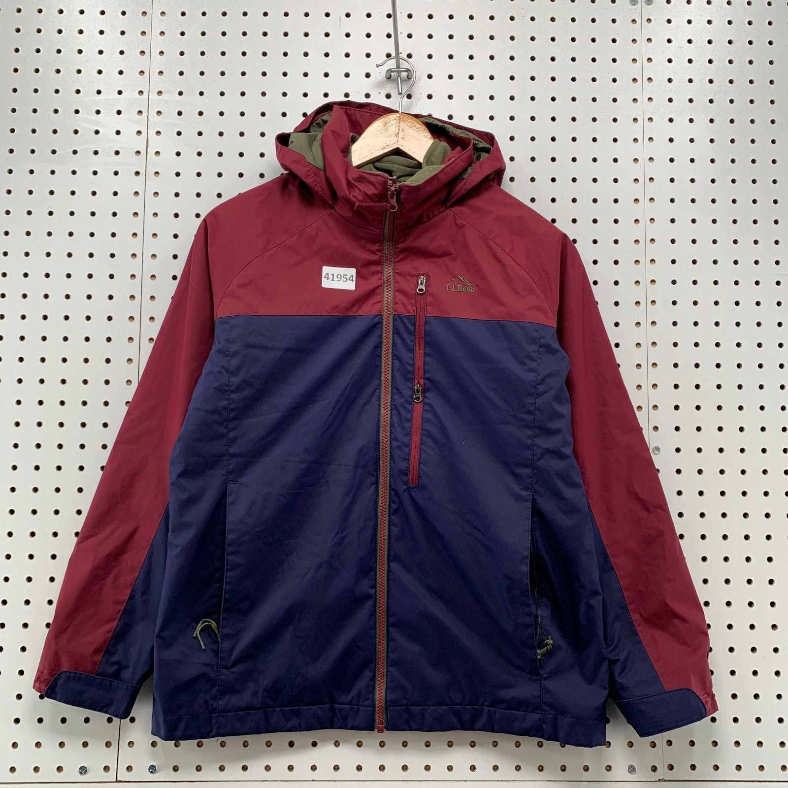 LL Bean 3 In 1 Jacket Youth Large 14/16 Blue Red Sherpa Liner Jacket Hood 19x23