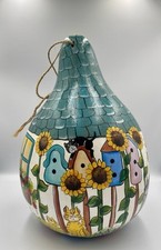 Hand Painted Gourd Hanging Birdhouse Cat Themed Large 12.5  Size Cute 
