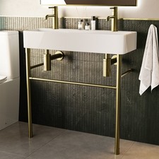 800mm 2 Tap Holes Double Basin with Brass Wash Stand - Bo BUN/BOWGW800X305/97251