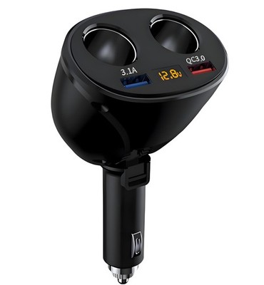 Dual USB QC3.0 Car Charger, 180° Rotatable Foldable, Digital Voltage Current ...