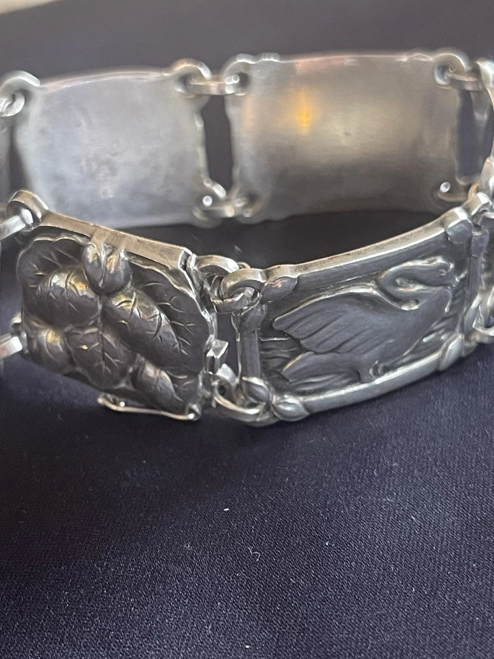 Brazalete de cisne de plata esterlina Georg Jensen #42 •Dinamarca•Art Nouveau vintage Foto 2 de 4