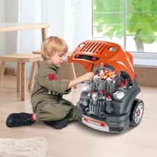 Kids Truck Engine Toy Set w/ Horn, Light, Car Key for 3-5 Years Old Orange