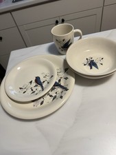 Vintage ceramic dishes with Bluebird& Dogwood...