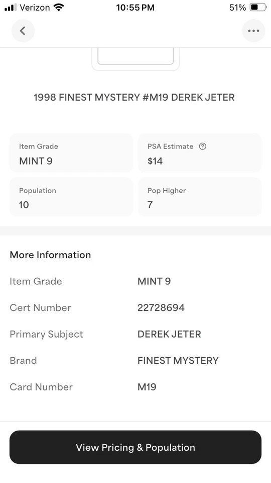 1998 Topps Finest Mystery Derek Jeter M19 Dual Image PSA 9 Mint Low Pop - Image 3 of 3