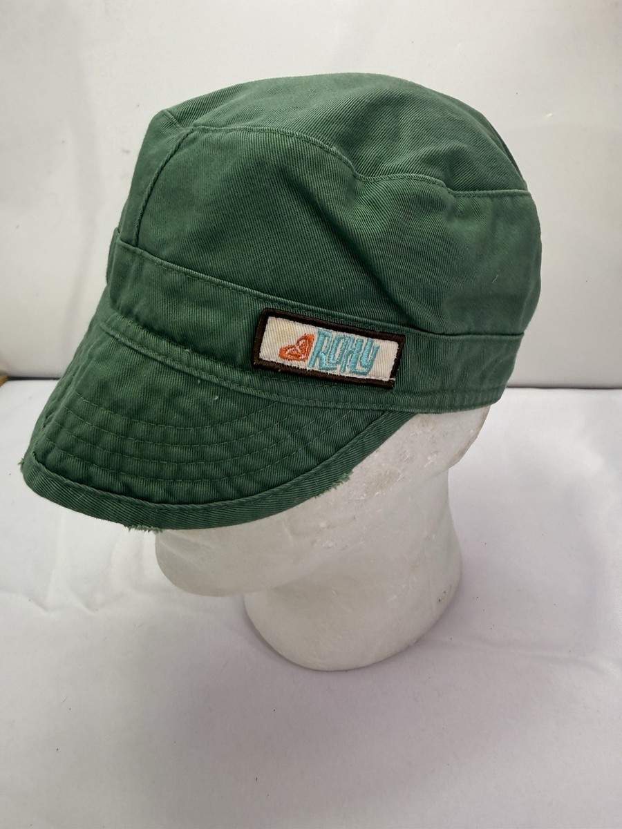Roxy Cadet Hat Military Cap Logo Green Cotton Y2K Boho Women 