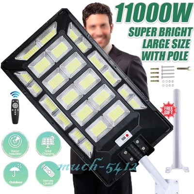 1200W Solar Outdoor Lights Motion Sensor Dusk To Dawn Commercial Large Area Lighting Security Flood Lights Waterproof With Remote For Backyard Stadium Garage Parking Lot