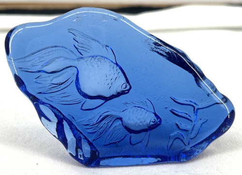 Fish Glass Paperweight Sculpture Underwater Cobalt Blue 4.75" Unsigned