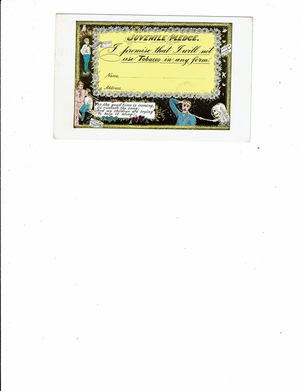 1 Card Lot, Unique Juvenile Pledge, No Tobacco, Skeleton!