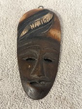 Vintage Haitian Carved Wooden Souvenir Mask “HAITI” Wall Hanging 8”