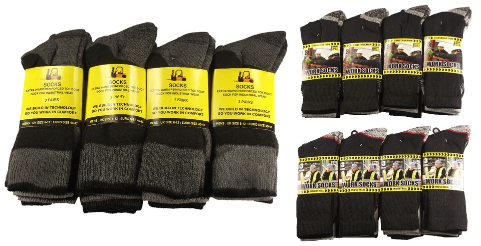 RZK 12 Pairs Men's Ultimate Work Boot Socks, Cushion Sole, Reinforced Toe, Size 6-11