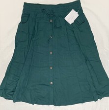 Lularoe Marsha Midi Skirt MEDIUM Solid Green Elastic Drawstring Pockets - NWT