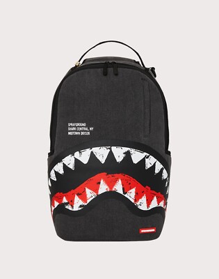 Sprayground Shark Central Denim Backpack🔥New Black Bookbag Large
