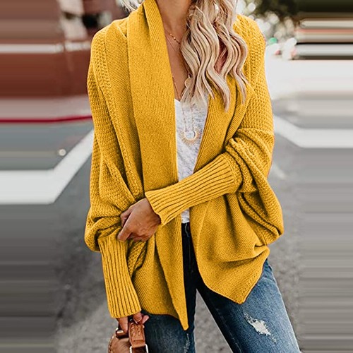 Women's Kimono Batwing Cable Knitted Slouchy Oversized Wrap Cardigan Sweater - Picture 19 of 26