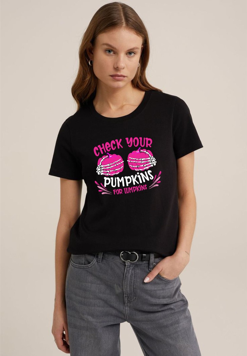 Check Your Pumpkins For Lumpkins T-Shirt, Breast Cancer Awareness Tee Top