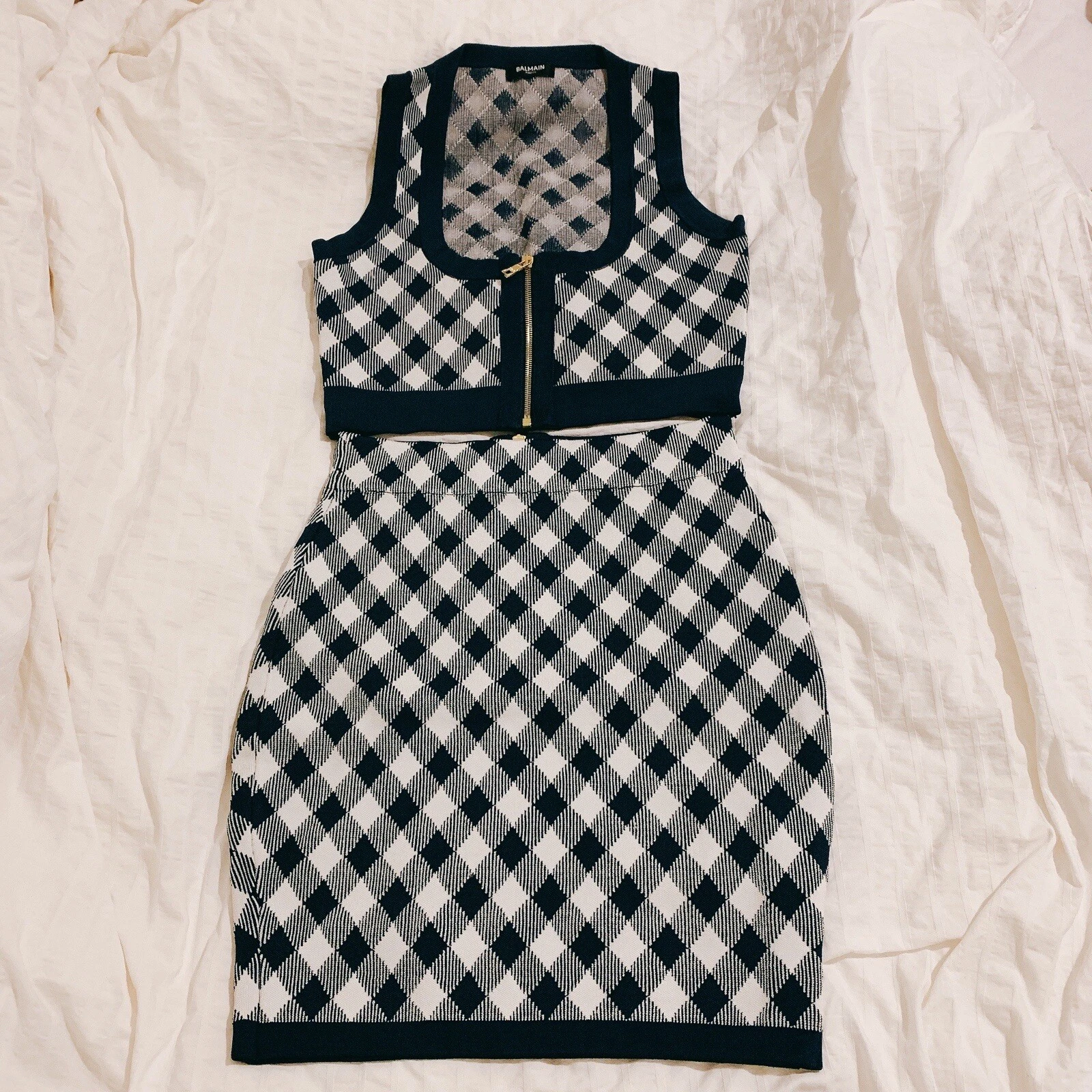 Balmain — Offer Welcomed!! Balmain Paris Knit Set Cropped Top + Skirt In Size L