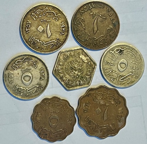 Sammlung von 7 ägyptischen 1, 5, 10, Milliemes - 2 Piastres 1933-1943 Münzen - Bild 2 von 2