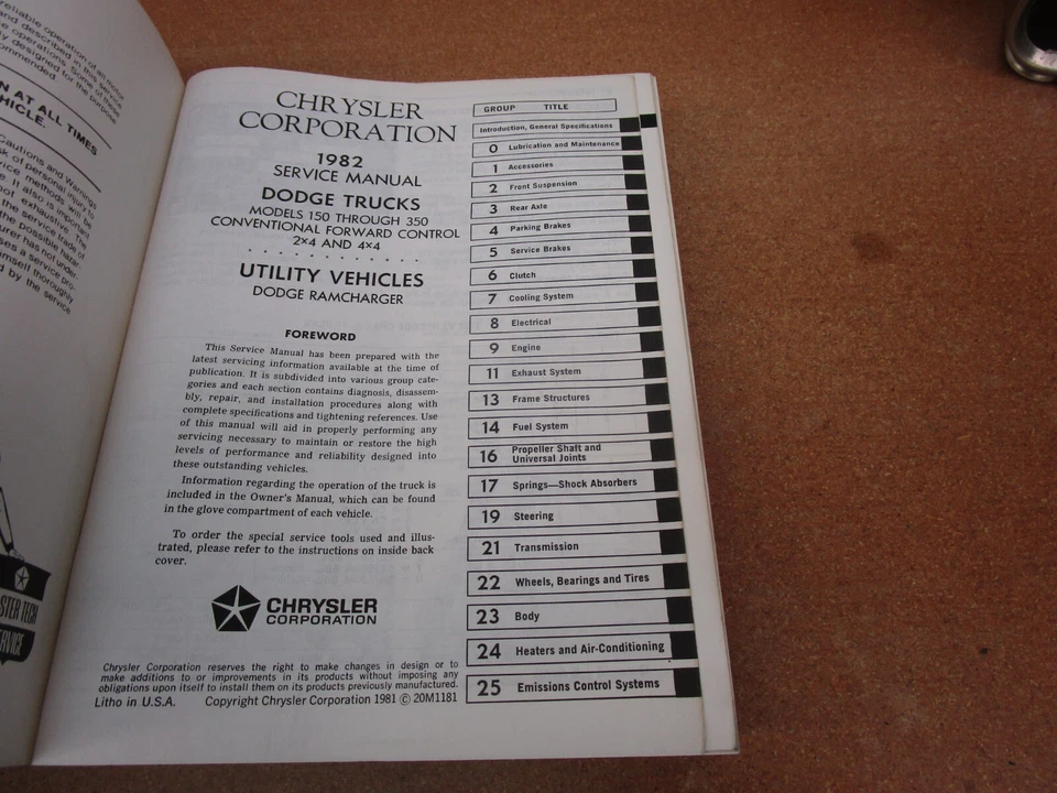 Dodge Truck Pickup 1982 D150 W250 Ramcharger manual de cableado de taller ORIGINAL Foto 3 de 4