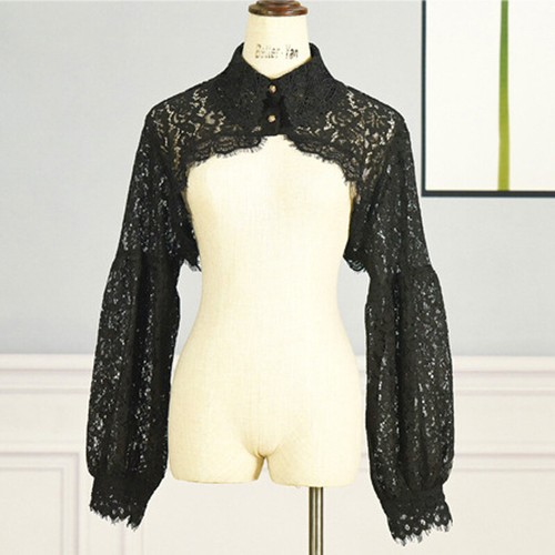 Lolita Lace Hollow Shrug Ruffles Collar Floral Bolero Capelet Cape Tops White - Bild 3 von 12