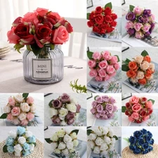 US 12 Heads Silk Rose Floral Flowers Bridal Wedding Bouquet Home Party Decor