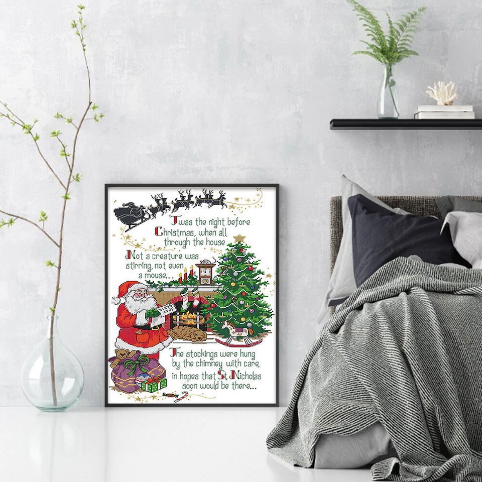 Partial Embroidery Ecocotton Thread 14CT Printed Christmas Cross