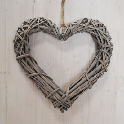 Graues Weidenherz 30 cm Kranz Hochzeit Home Event Deko Hängedeko Geschenk