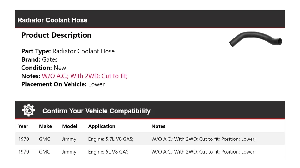For 1970 GMC Jimmy Radiator Coolant Hose Lower Gates - Image 2 of 4