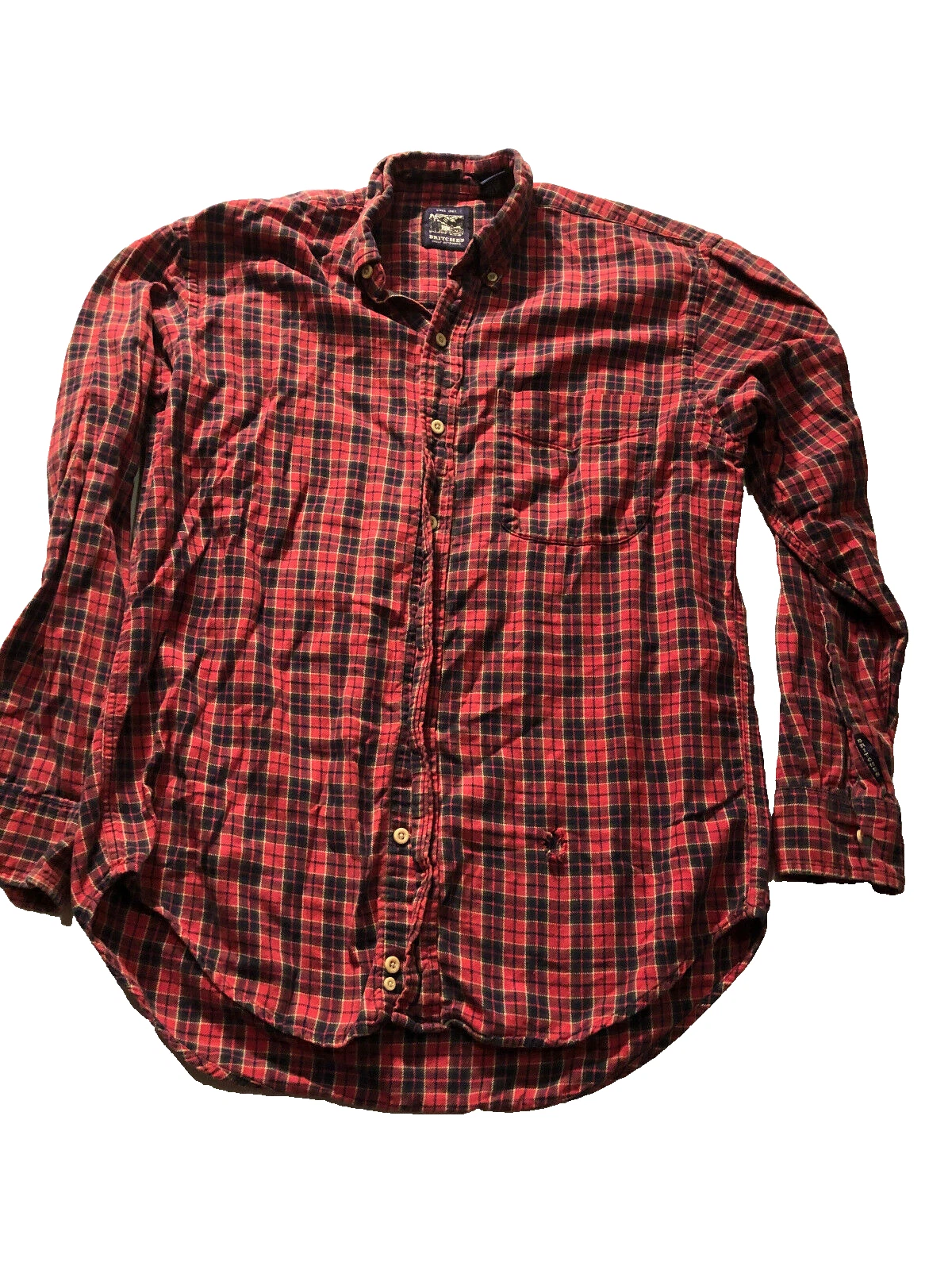 Vtg 90s Flannel Shirt Britches Great Outdoors Red Plaid Distressed Med