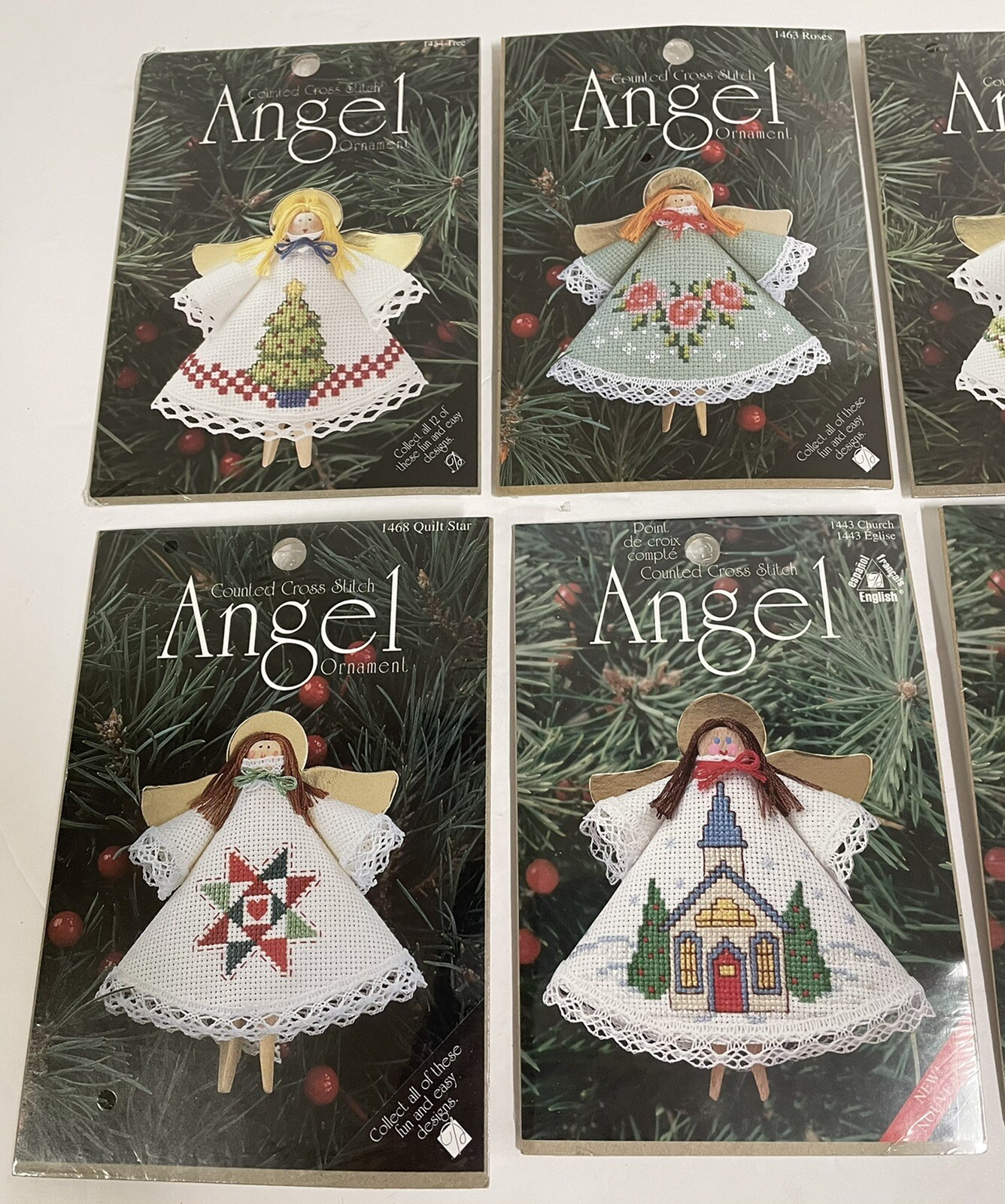 6 ANGEL CROSS STITCH CLOTHESPIN DOLL ORNAMENT KITS NEW SEALED 1998 eBay