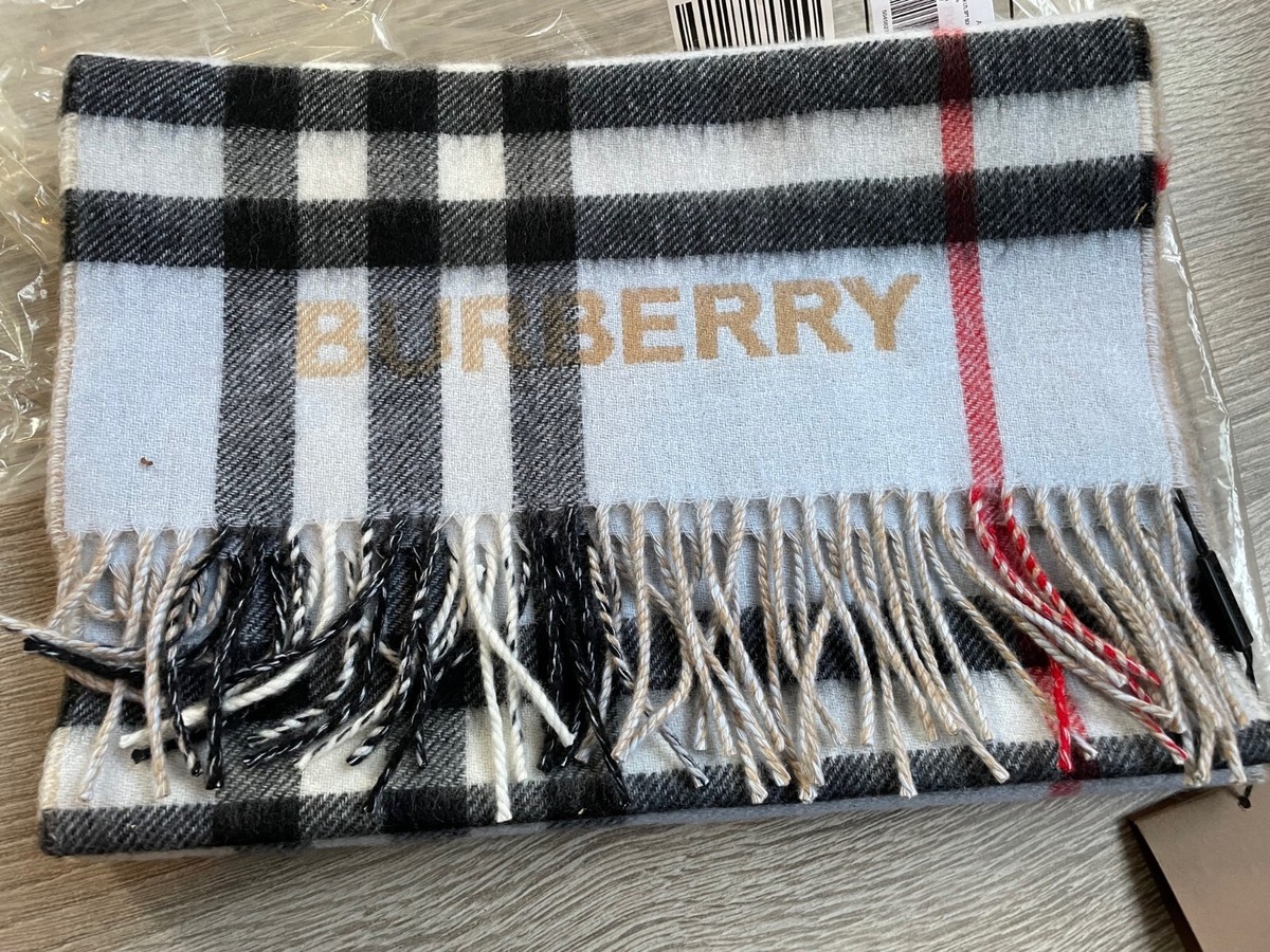 BNWT Authentic Burberry Check Cashmere Scarf Archive Blue Beige RRP £470