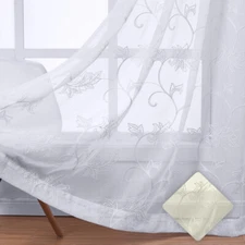 2PC Andora Embroidered Sheer Window Curtain Panels Grommet Top  