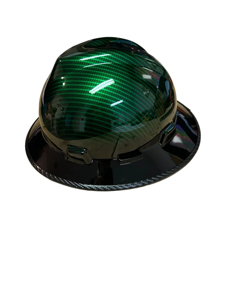 Sombrero duro de ala completa HydroDipped MSA GreenKandy fibra de carbono con borde negro con borde Foto 3 de 4