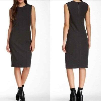 Vince Sleeveless Ribbed Fitted Sheath Pencil Midi Dress Dark Gray