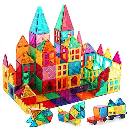 3D Set Magna Tiles Clear Colors Magnetic Building Toy Magnet Blocks Kids 100 Pcs