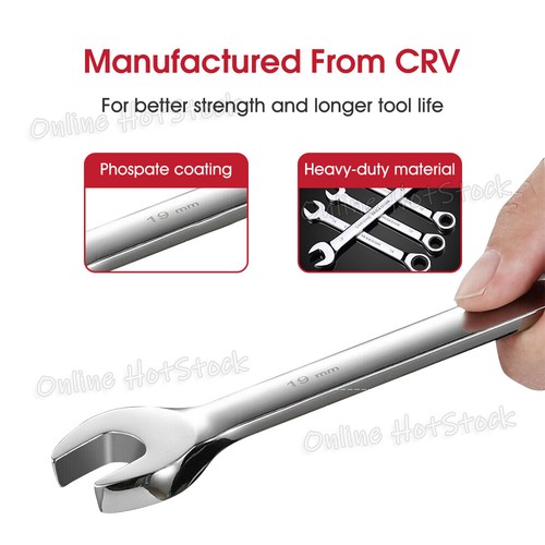 New Ratchet Spanner Set Metric Open & Ring Wrenches 8-22mm CR-V + Rolling Bag - Picture 6 of 9