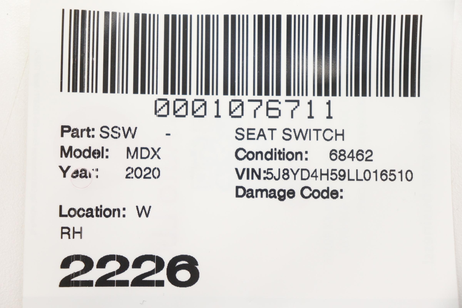 2019 - 2020 ACURA MDX FRONT RIGHT PASSENGER SIDE SEAT LUMBAR CONTROL SWITCH OEM