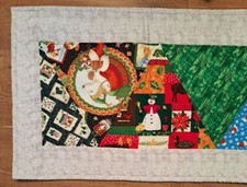 Handmade Quilted Christmas Table Runner LARGE 101.75" Patchwork Holiday Scenes