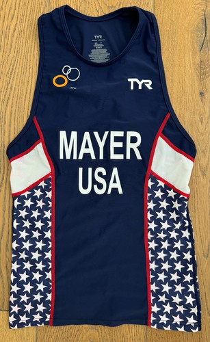 TYR ITU Herren klein marineblau rot weiß Training Singlet Tank TEAM USA MAYER neu - Bild 1 von 4