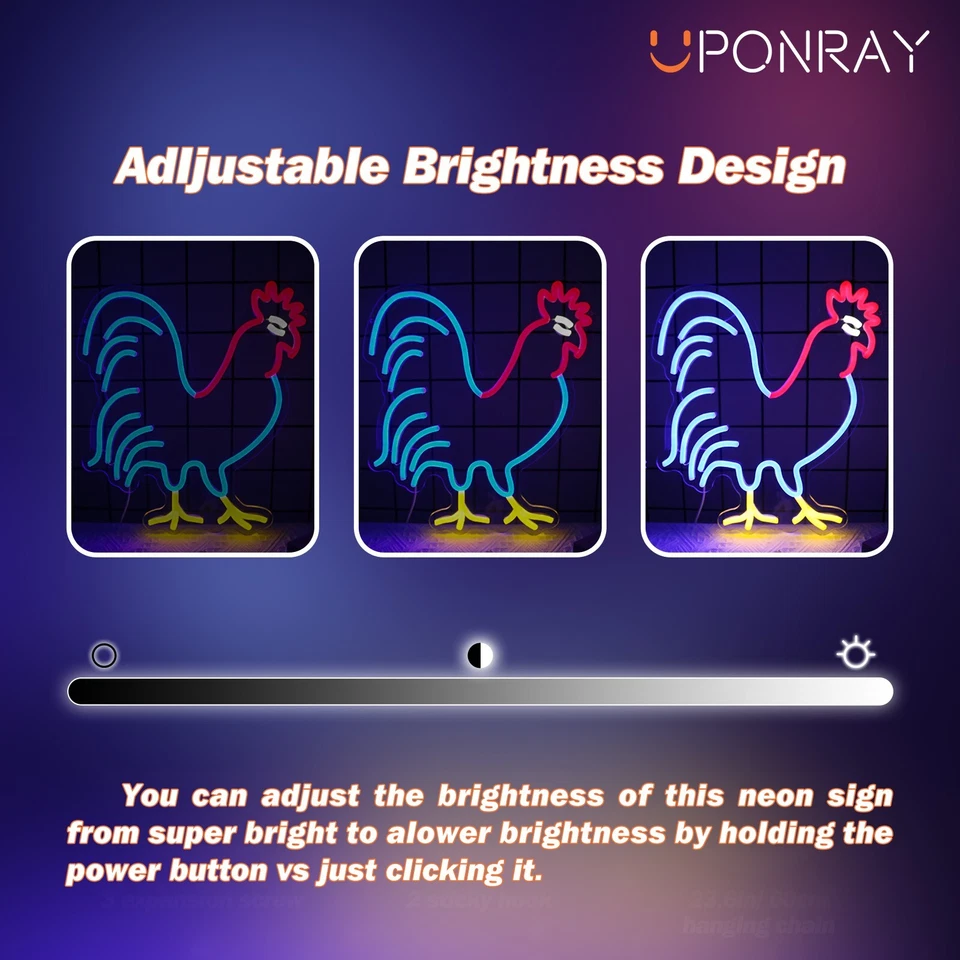 Letrero LED de neón de gallo: 33X36CM colorido decoración de pared para cumpleaños, fiesta, regalos Foto 4 de 4
