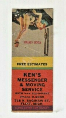 Rare Matchbook Cover - ad - Kens Messenger Service  Flint Michigan - Sexy Girlie