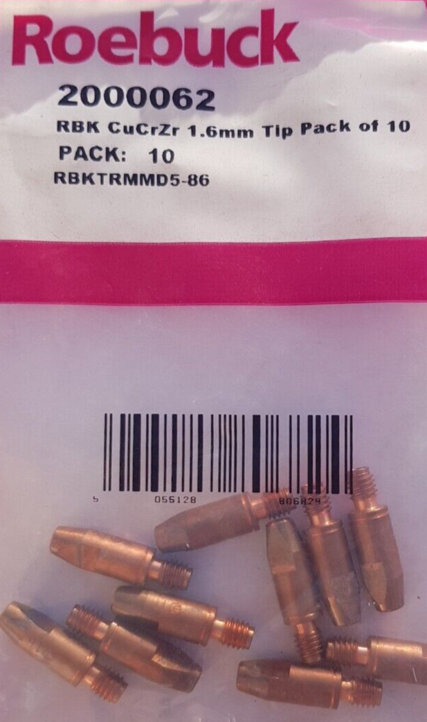 10x 1.6mm CONTACT TIP CuCrZr Nozzle MIG Welding ROEBUCK RBKTRMMD5-86