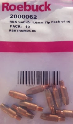 10x 1.6mm CONTACT TIP CuCrZr Nozzle MIG Welding ROEBUCK RBKTRMMD5-86