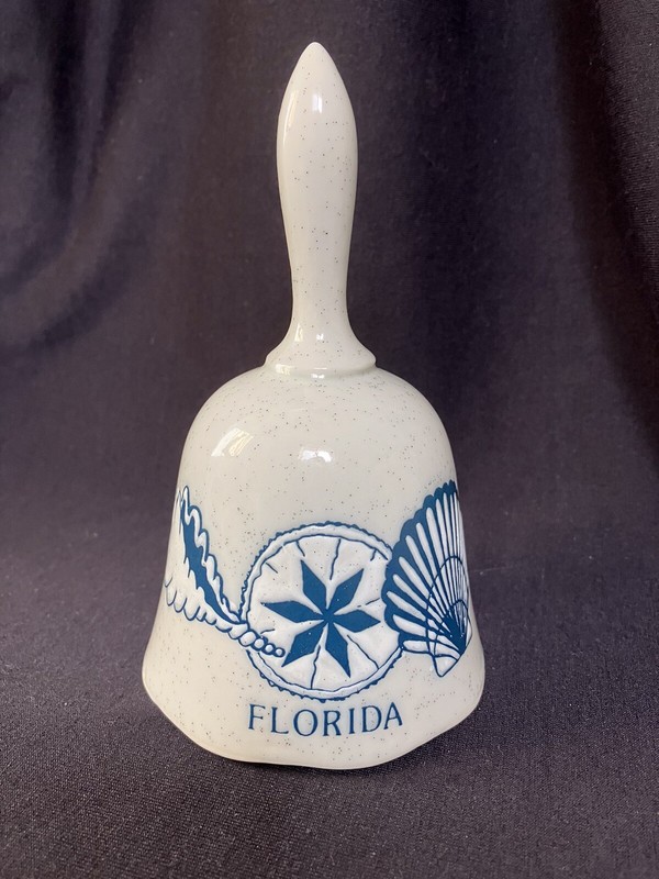 Norcrest Florida State Souvenir Porcelain Bell Blue White Shells Sand Dollar