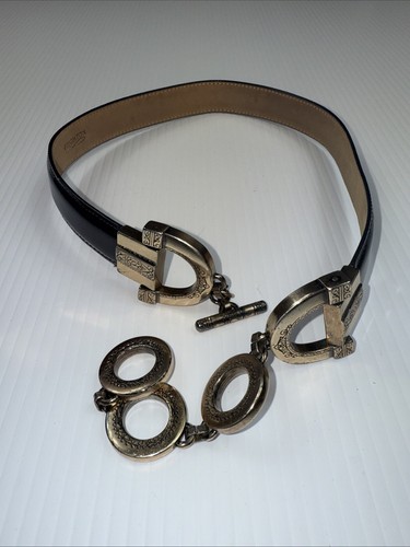 Brighton Black Leather Belt Gold Chain Sz S #20603 Equestrian 1996 Y2K Vintage