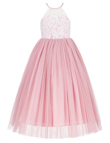 Halter Flower Girl Dress Lace Back Dress Princess Dress Wedding Bridesmaid Dress - Picture 19 of 19