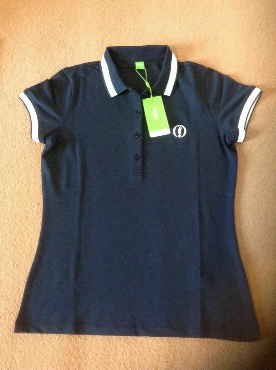 HUGO BOSS WOMENS CARNOUSTIE 147th GOLF OPEN NAVY BLUE POLO SHIRT