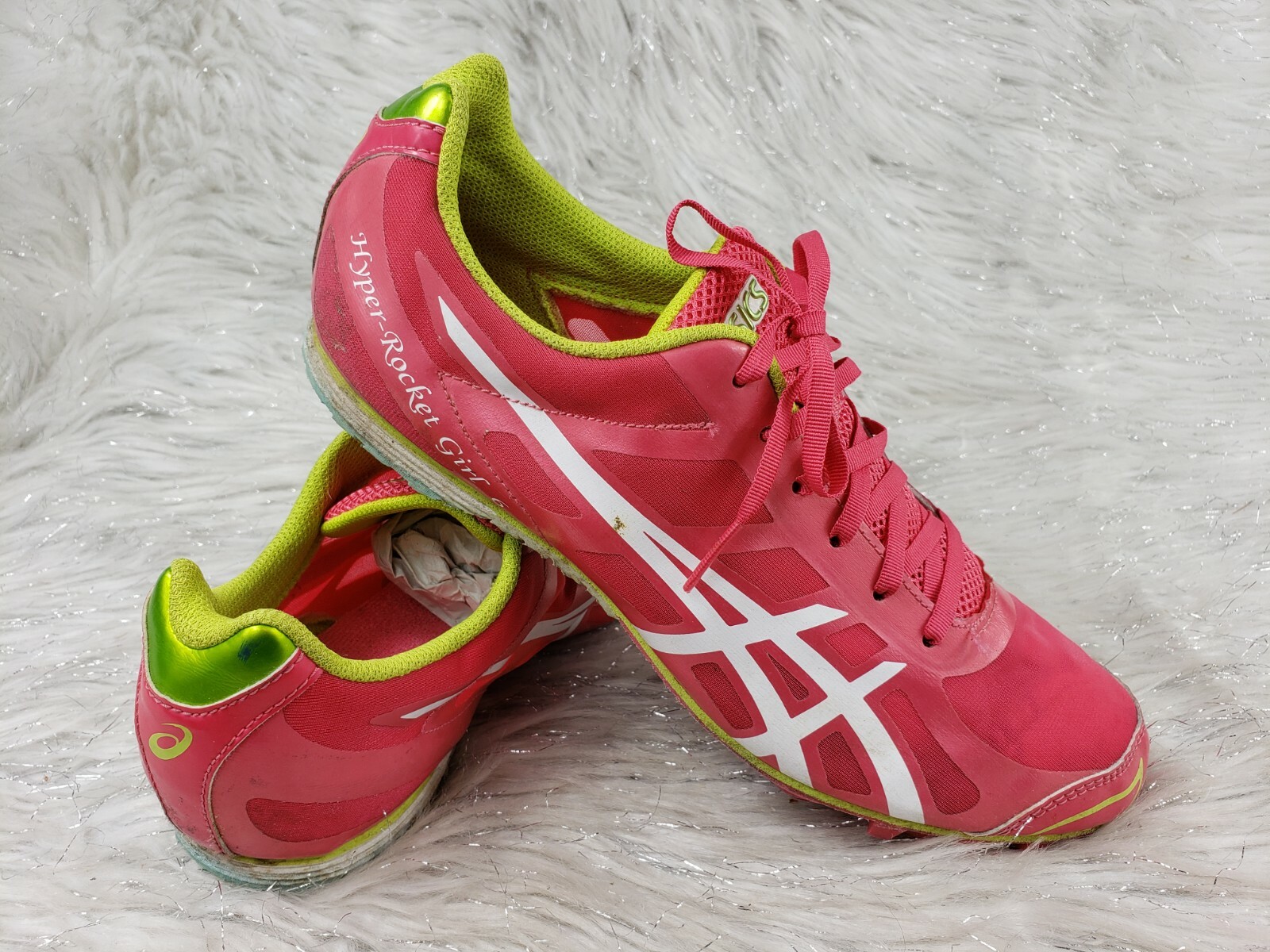 ASICS G355N Pink Green Track Field Spikes Cleats Shoes Size 9 / 40.5