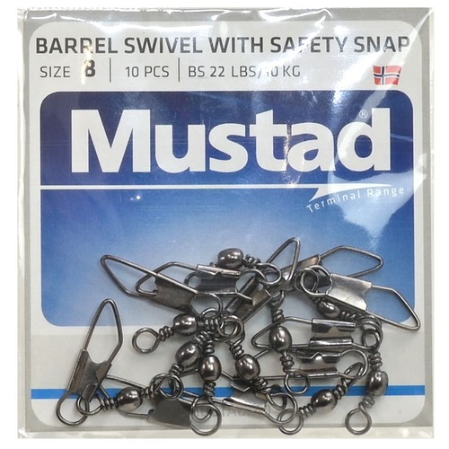 Mustad Barrel Swivel with Safety Snap Black All Sizes Predator Pike