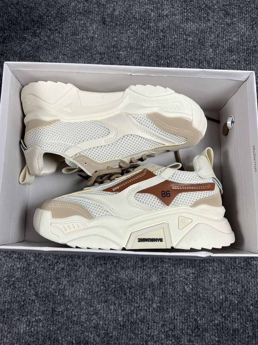 Lace Up Front Mesh Panel Chunky Ivory & Tan Women's Sneakers Lace Up Front Mesh Panel Chunky Ivory & Tan Women's Sneakers